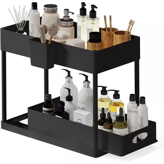 2-Tier Black Sliding under Sink Organizer Storage Cabinet Basket Drawer